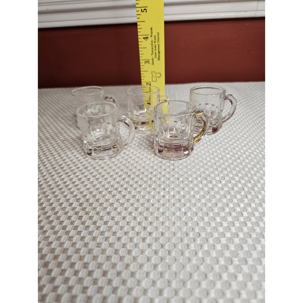 Vtg Federal Glass Mini Beer Mug Shot MCM Handled Barware Set of 5 Shield F Bot - Picture 4 of 5